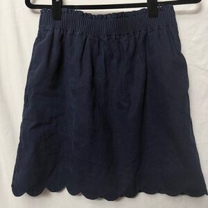 J. Crew Scalloped Linen-Cotton Skirt in Navy